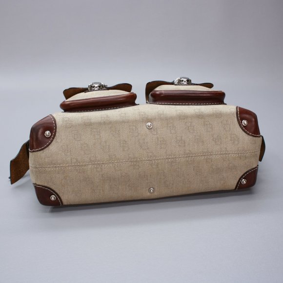 Dooney & Bourke Cloth Logo Brown Leather Buckle 2-Pocket Handbag Purse - Picture 9 of 12